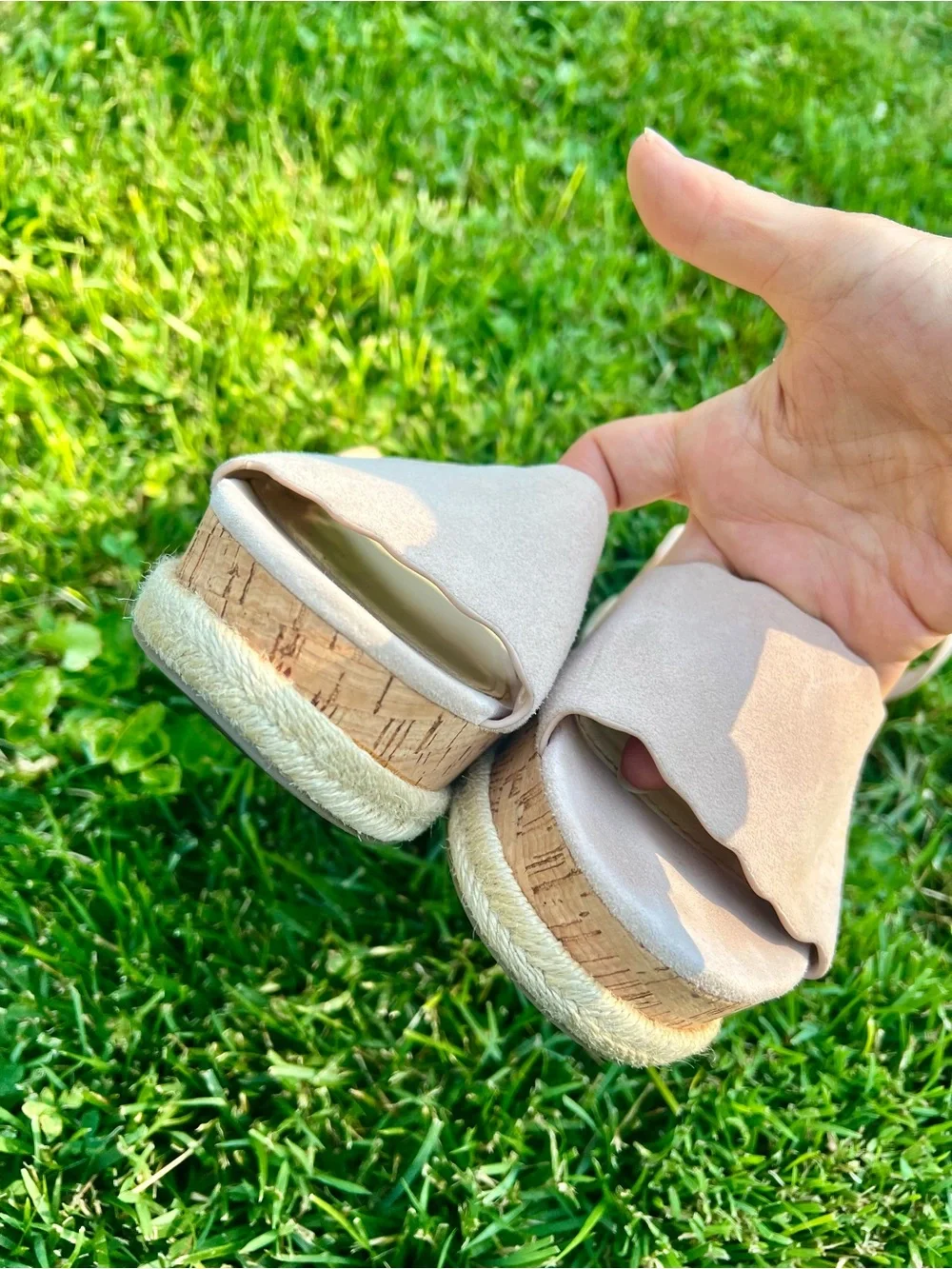 Marc Fisher Nude Pink Suede Platform Espadrilles Wedges Cork Sandal 7.5